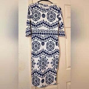Navy floral pattern bodycon dress